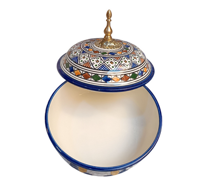 Moroccan Lidded Dish with Brass Handle – Fes-Inspired Traditional Design