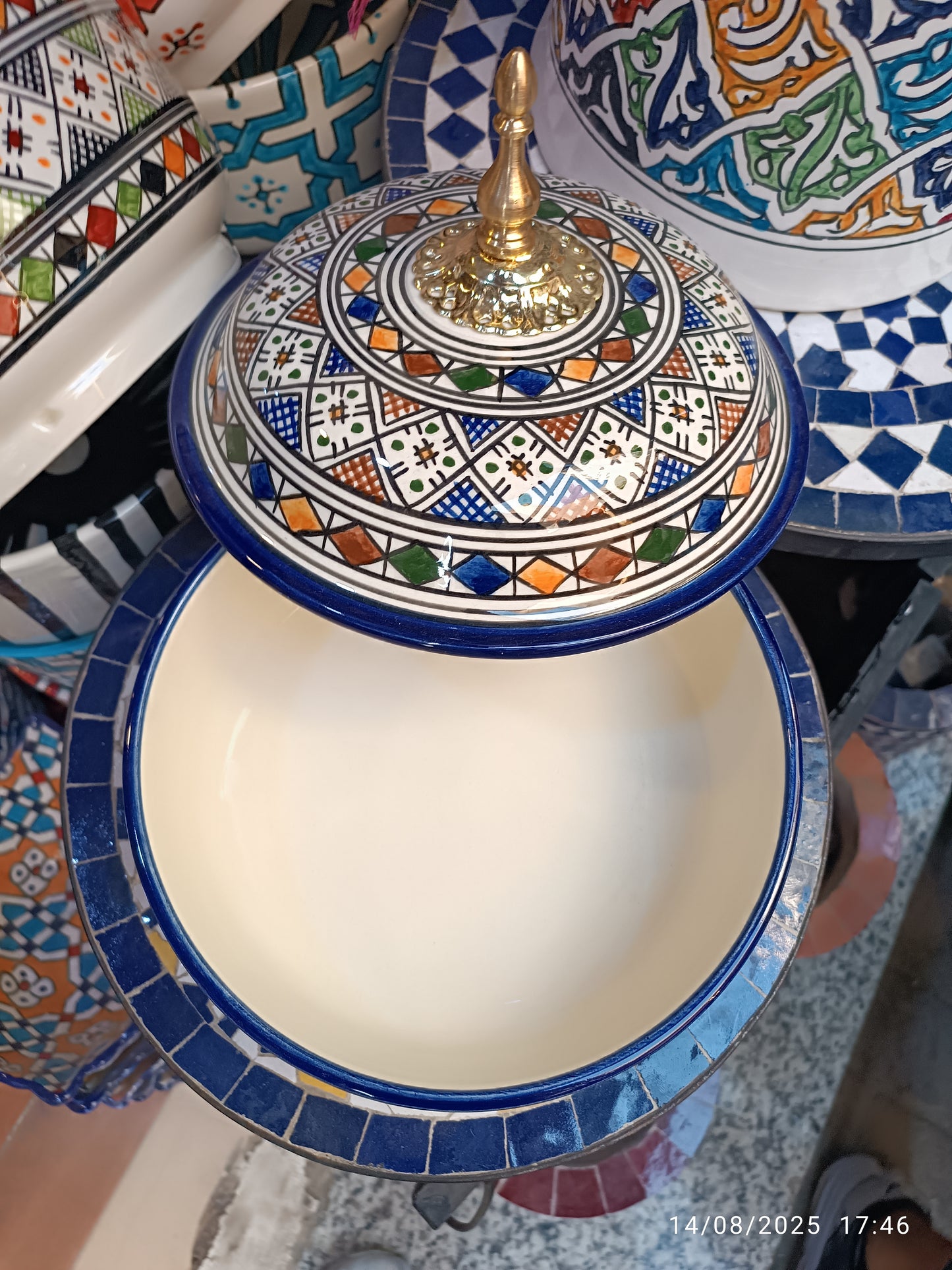 Moroccan Lidded Dish with Brass Handle – Fes-Inspired Traditional Design