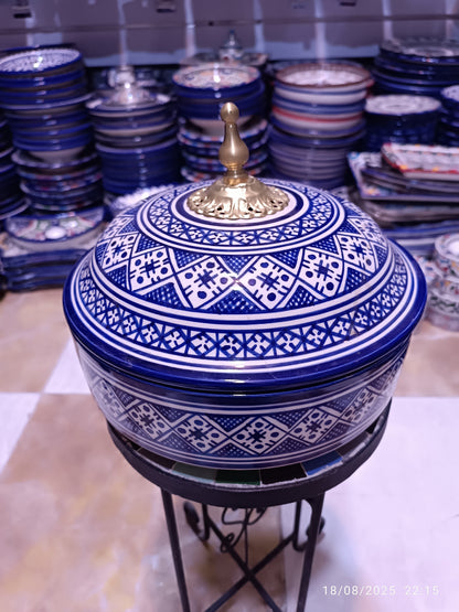 Moroccan Lidded Dish with Brass Handle – Fes-Inspired Traditional Design