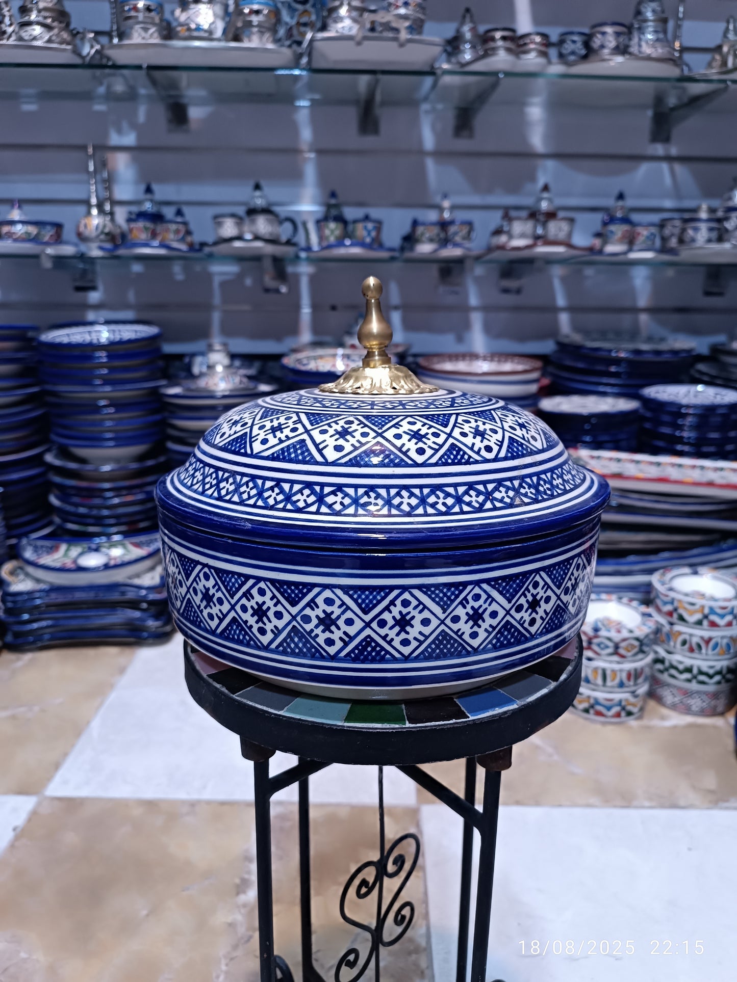 Moroccan Lidded Dish with Brass Handle – Fes-Inspired Traditional Design