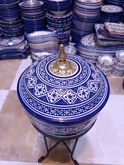 Moroccan Lidded Dish with Brass Handle – Fes-Inspired Traditional Design