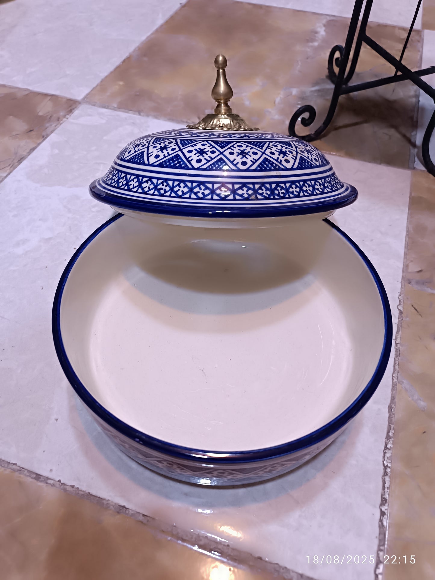 Moroccan Lidded Dish with Brass Handle – Fes-Inspired Traditional Design
