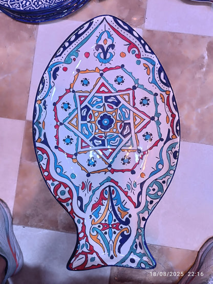 Fish-Shaped Serving Platter – Hand-Painted Traditional Design (30x50cm)