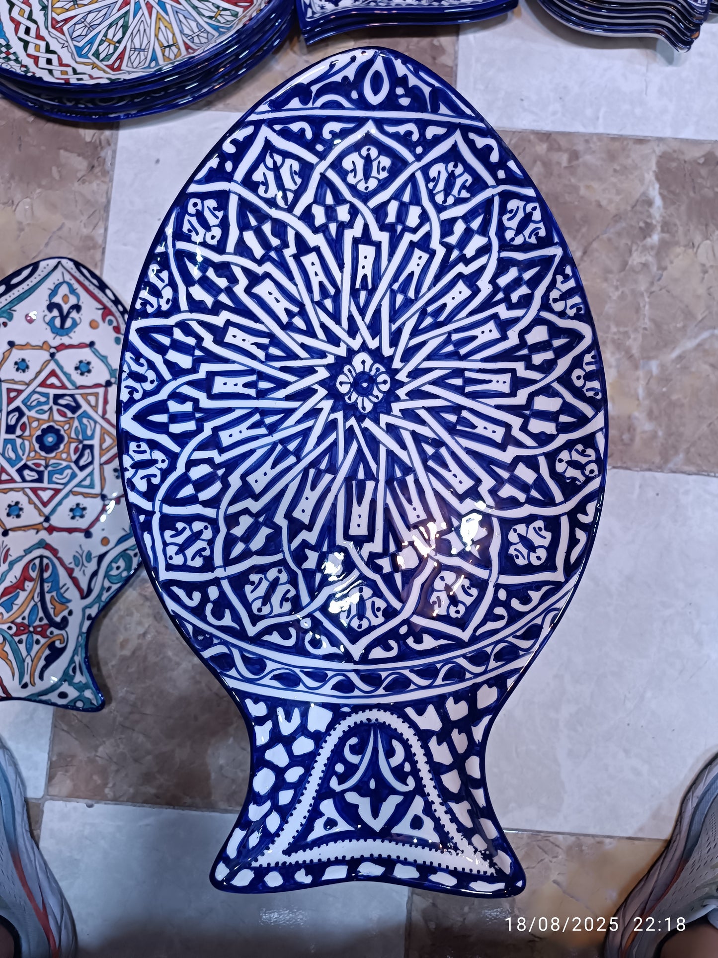 Fish-Shaped Serving Platter – Hand-Painted Traditional Design (30x50cm)