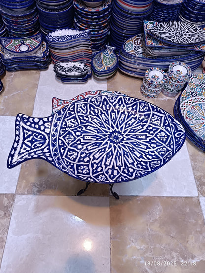 Fish-Shaped Serving Platter – Hand-Painted Traditional Design (30x50cm)