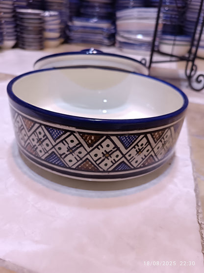 Candy Box – Hand-Painted Fassi Ceramic with Lid, Blue & White Moroccan Design
