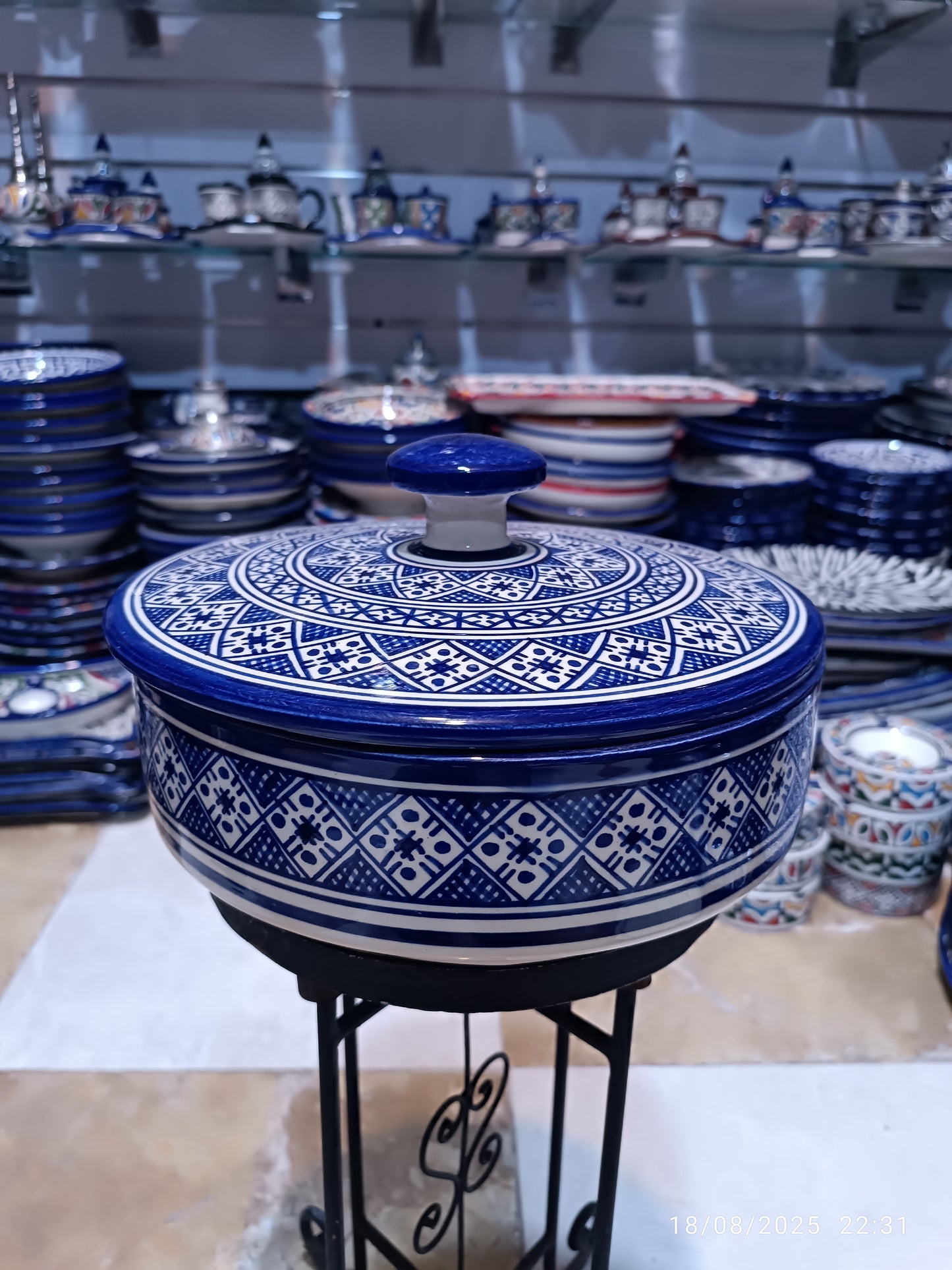 Candy Box – Hand-Painted Fassi Ceramic with Lid, Blue & White Moroccan Design