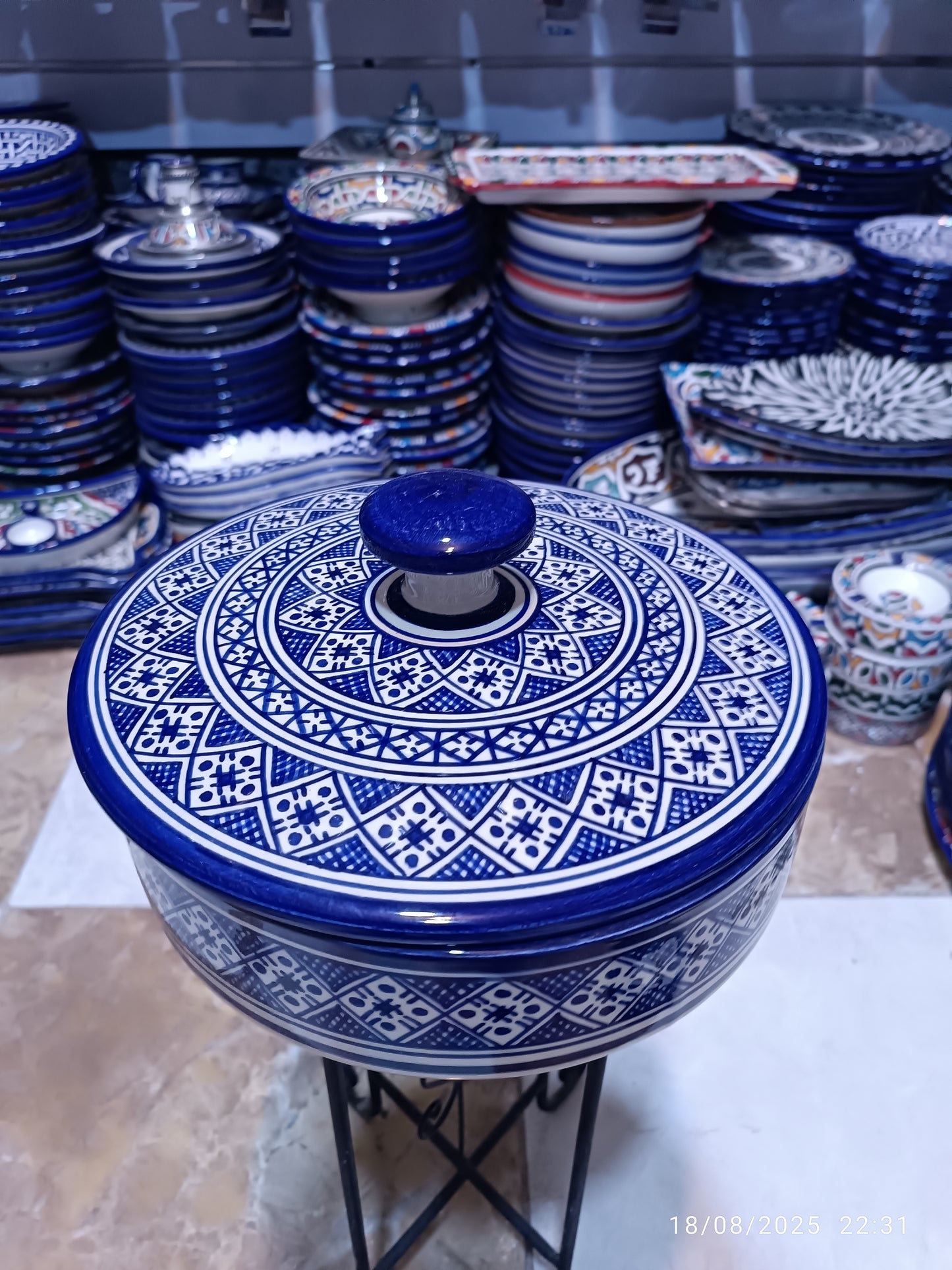 Candy Box – Hand-Painted Fassi Ceramic with Lid, Blue & White Moroccan Design