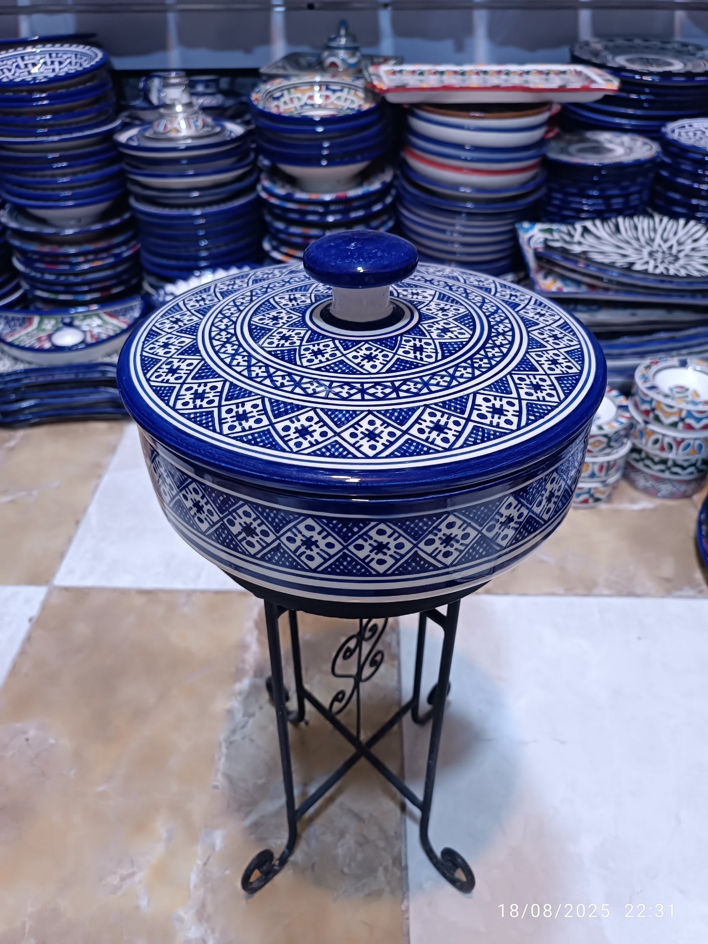 Candy Box – Hand-Painted Fassi Ceramic with Lid, Blue & White Moroccan Design