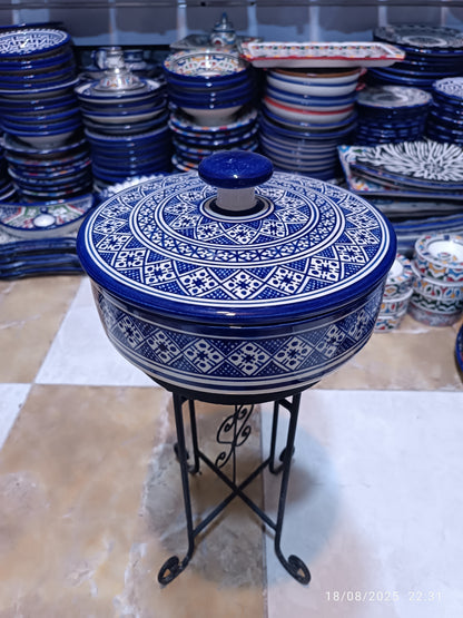 Candy Box – Hand-Painted Fassi Ceramic with Lid, Blue & White Moroccan Design