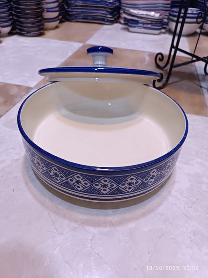 Candy Box – Hand-Painted Fassi Ceramic with Lid, Blue & White Moroccan Design