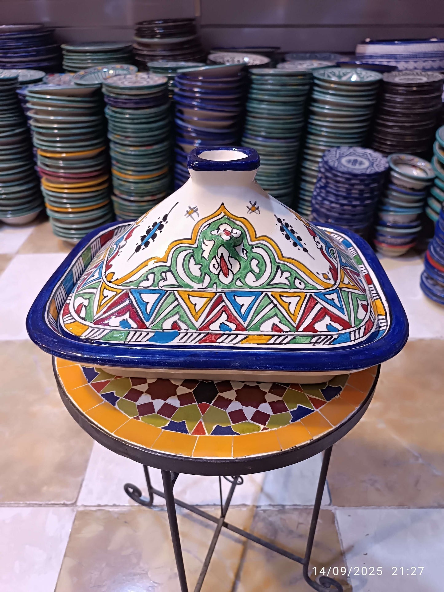 Square Tagine – Multicolor Moroccan Ceramic Cooking Pot – 24x29 cm