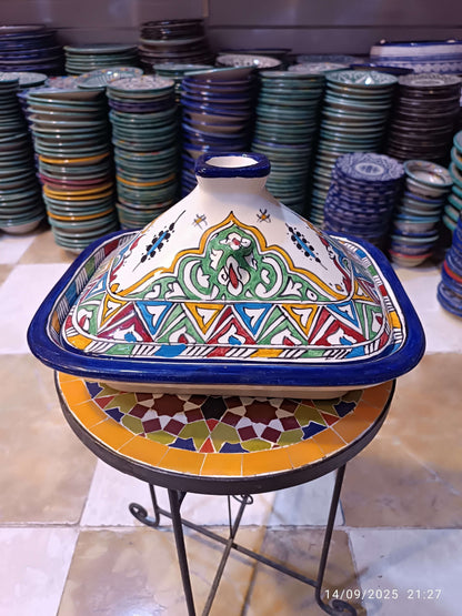 Square Tagine – Multicolor Moroccan Ceramic Cooking Pot – 24x29 cm