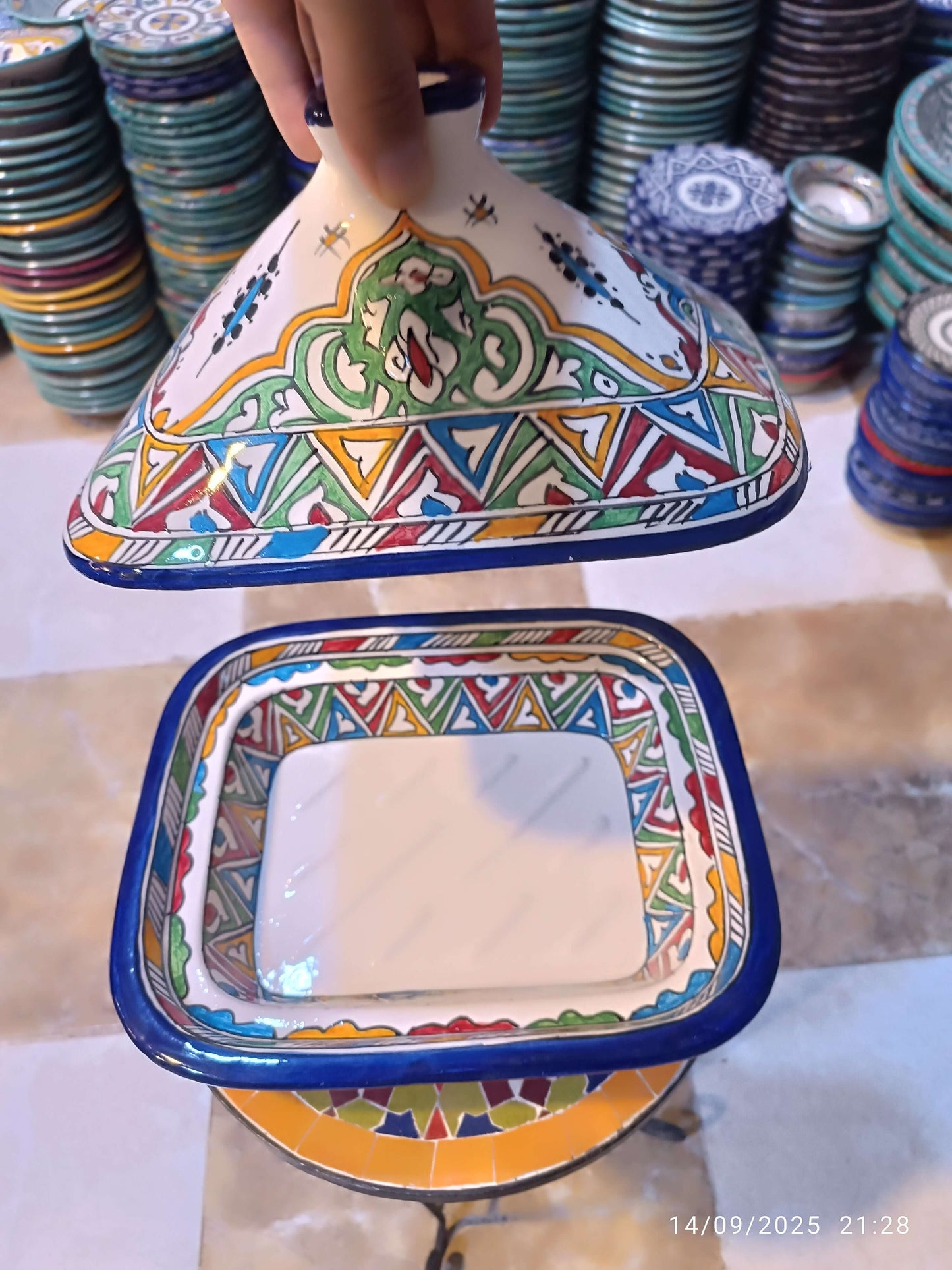 Square Tagine – Multicolor Moroccan Ceramic Cooking Pot – 24x29 cm