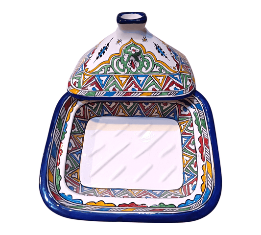 Tajín cuadrado – Olla de cerámica marroquí multicolor – 24 x 29 cm