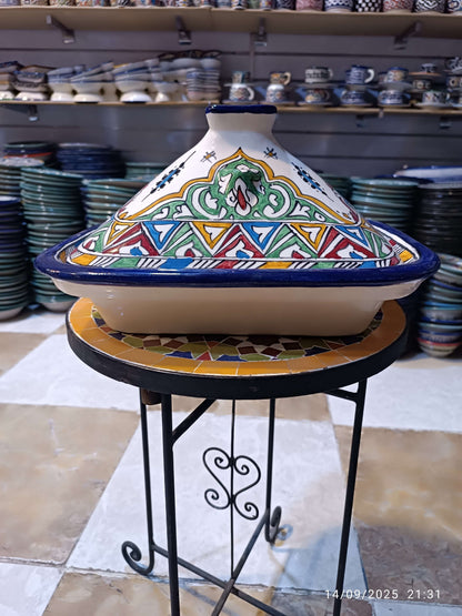 Square Tagine – Multicolor Moroccan Ceramic Cooking Pot – 24x29 cm