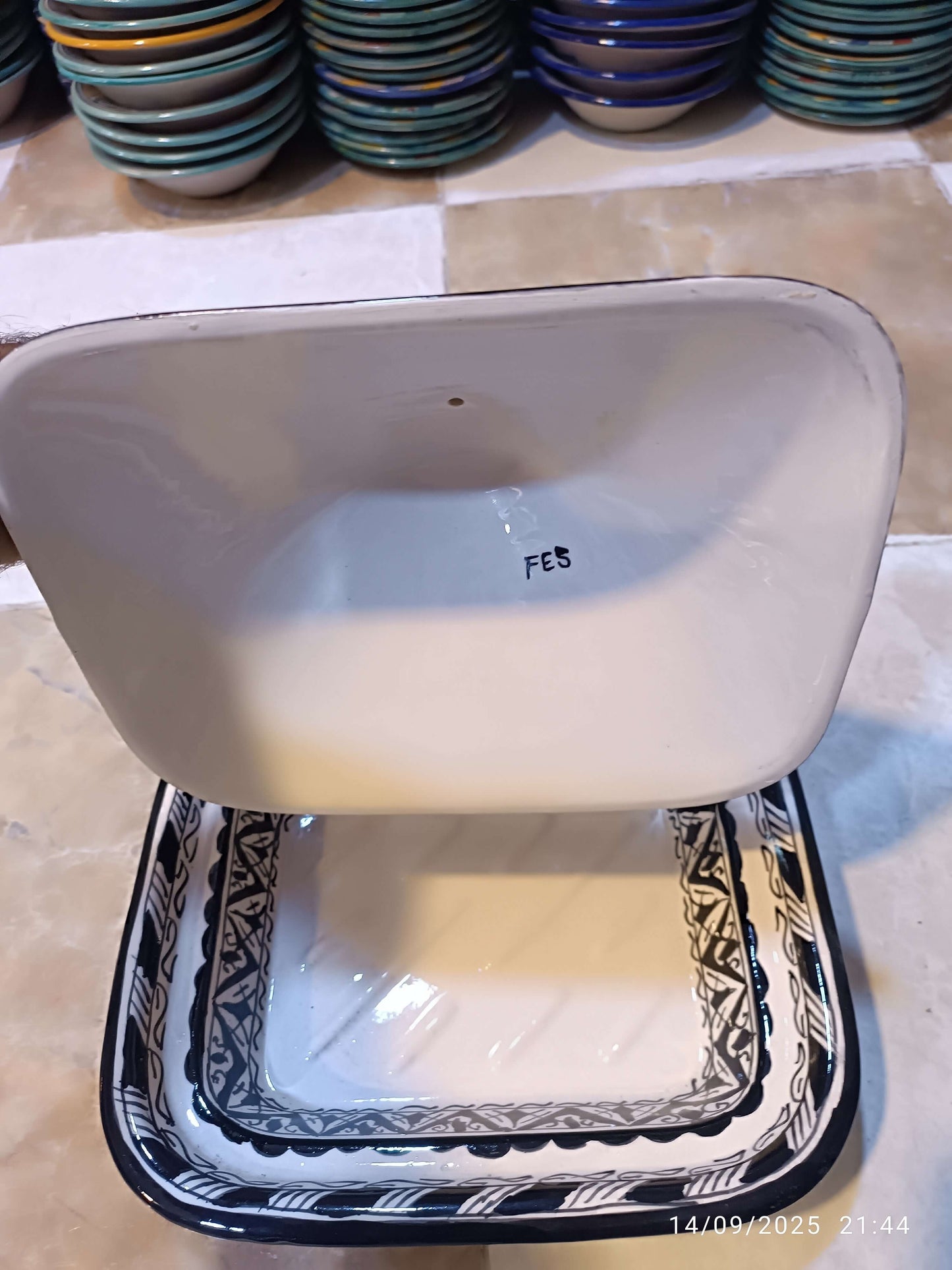 Square Moroccan Tagine – Black & White Ceramic Cooking Pot – 24x29 cm