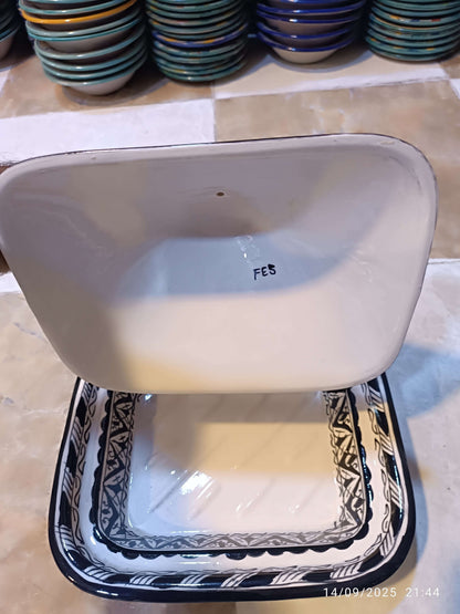 Square Moroccan Tagine – Black & White Ceramic Cooking Pot – 24x29 cm