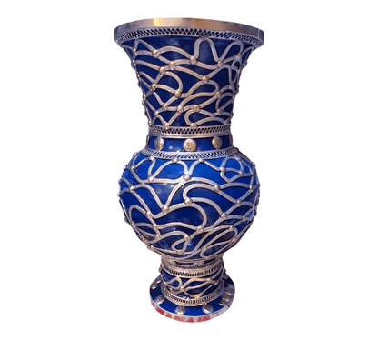 Flower Vase – Handcrafted Blue Clay with Nickel Inlay – 32cm