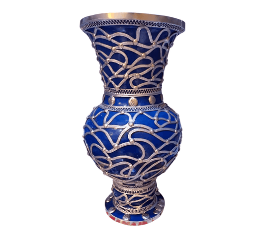 Flower Vase – Handcrafted Blue Clay with Nickel Inlay – 32cm