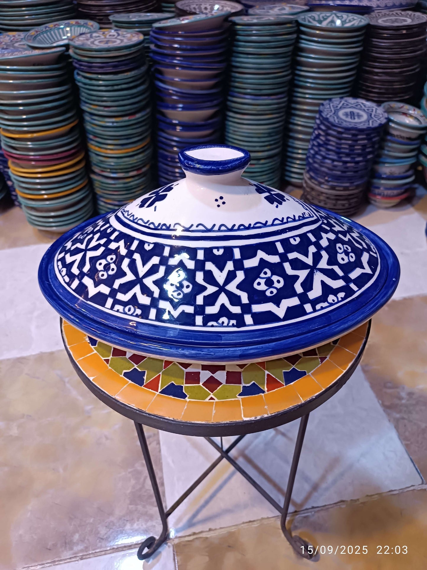 Oval Tagine – Blue & White Geometric Design Handmade Moroccan
