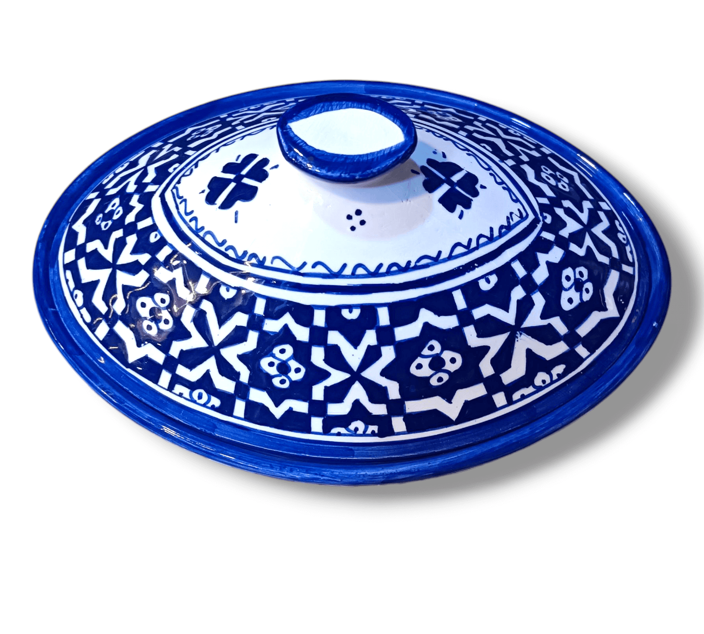 Oval Tagine – Blue & White Geometric Design Handmade Moroccan