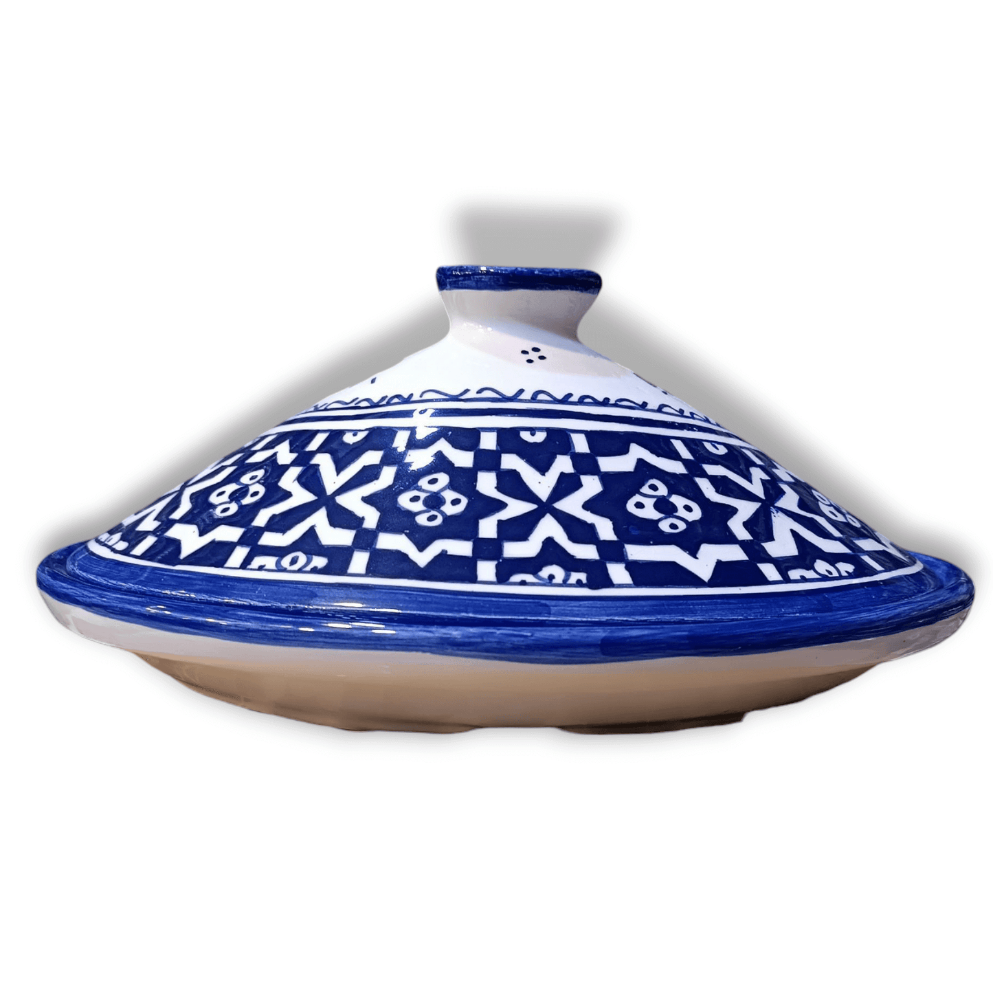 Oval Tagine – Blue & White Geometric Design Handmade Moroccan