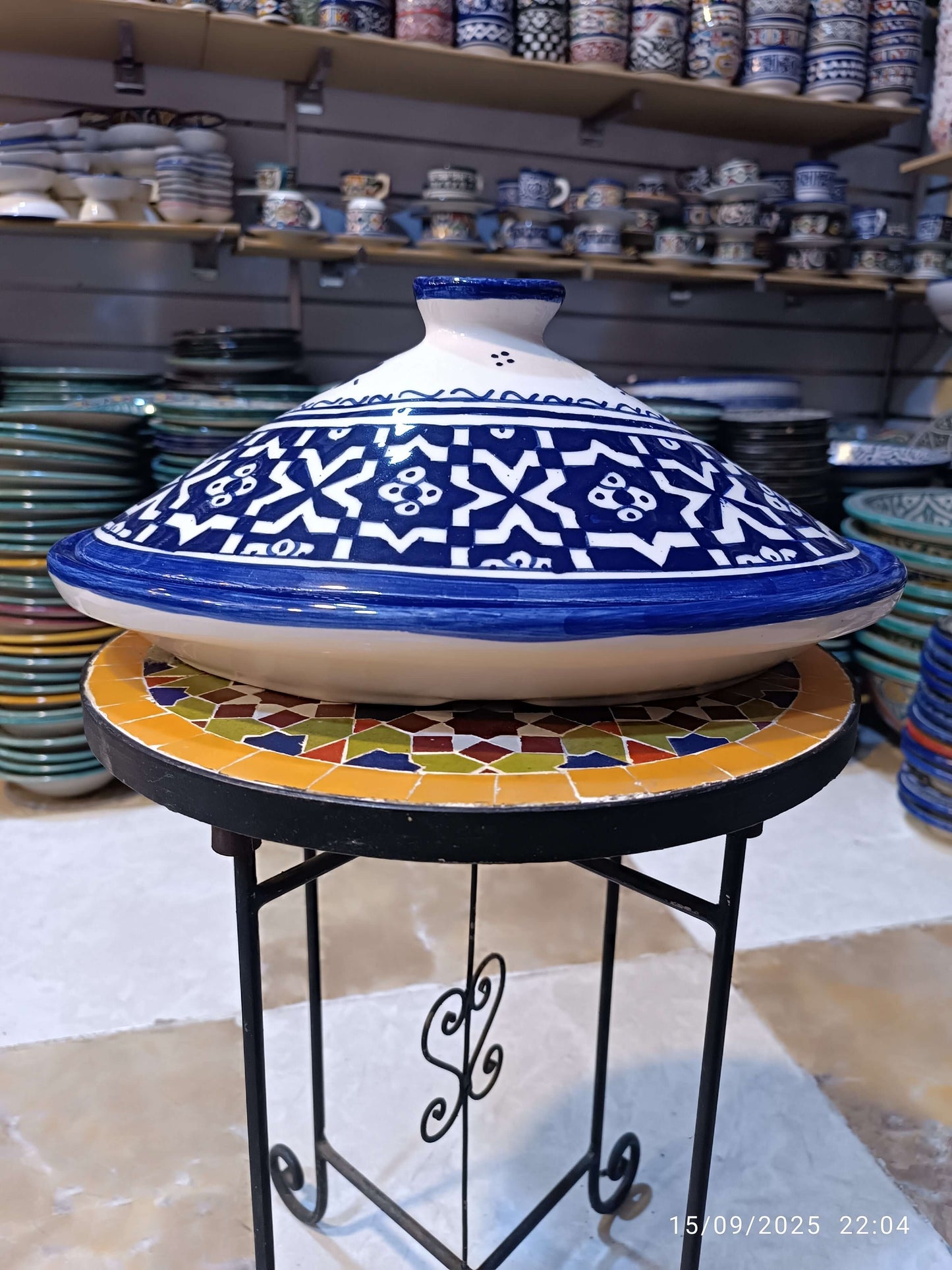 Handmade Moroccan Oval Tagine – Multicolor Fez Embroidery Design
