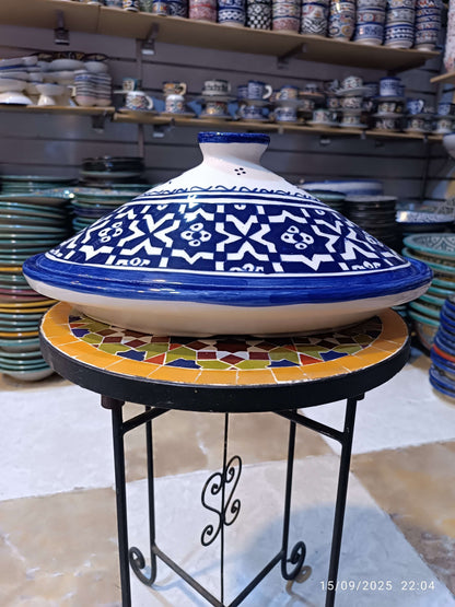 Handmade Moroccan Oval Tagine – Multicolor Fez Embroidery Design