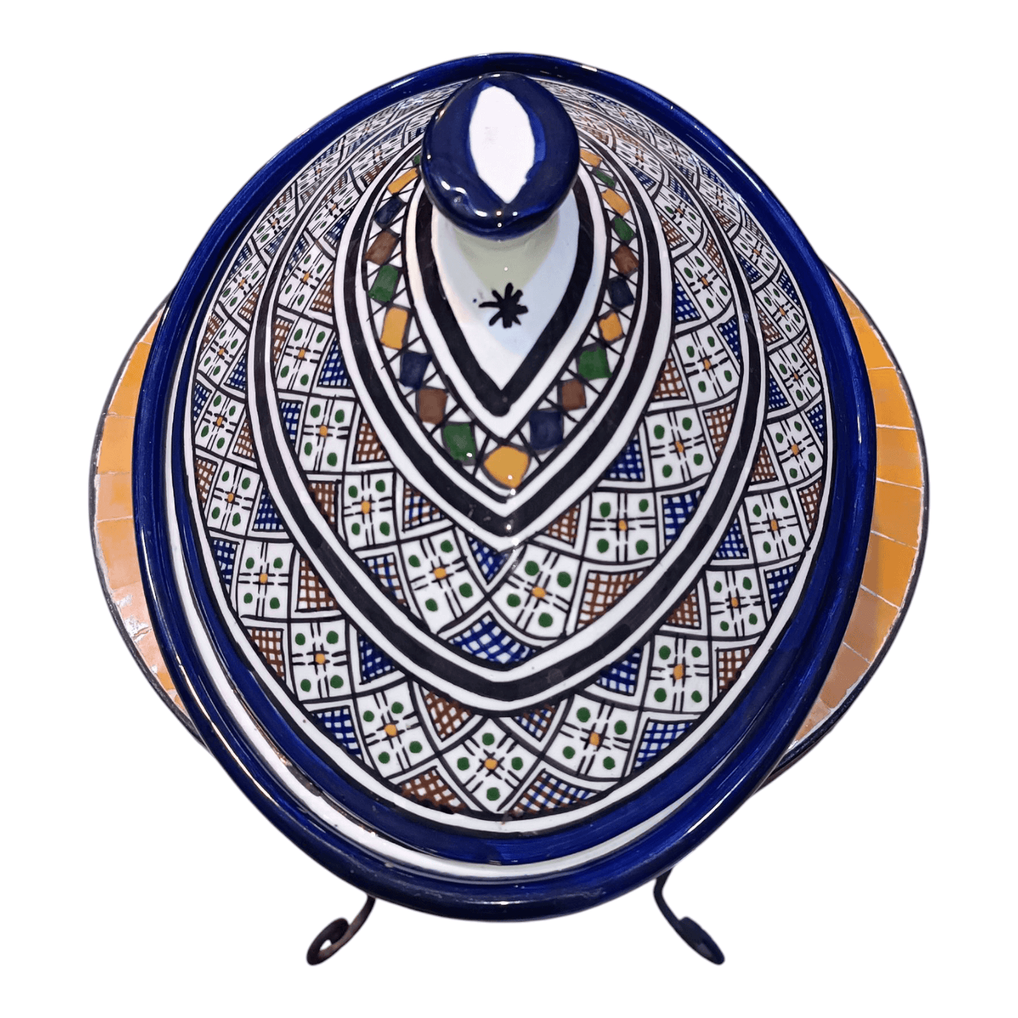 Handmade Moroccan Oval Tagine – Multicolor Fez Embroidery Design
