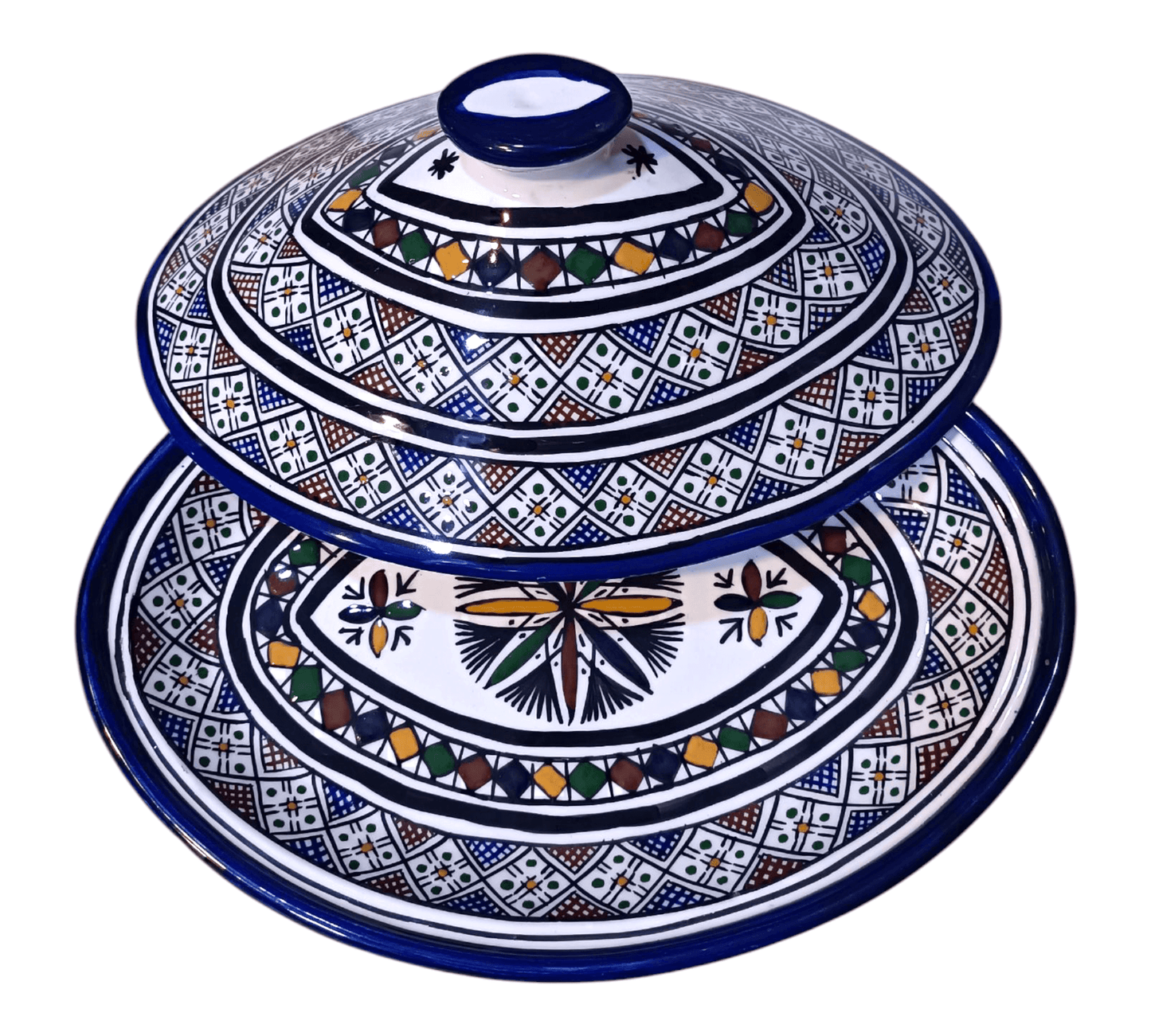 Handmade Moroccan Oval Tagine – Multicolor Fez Embroidery Design