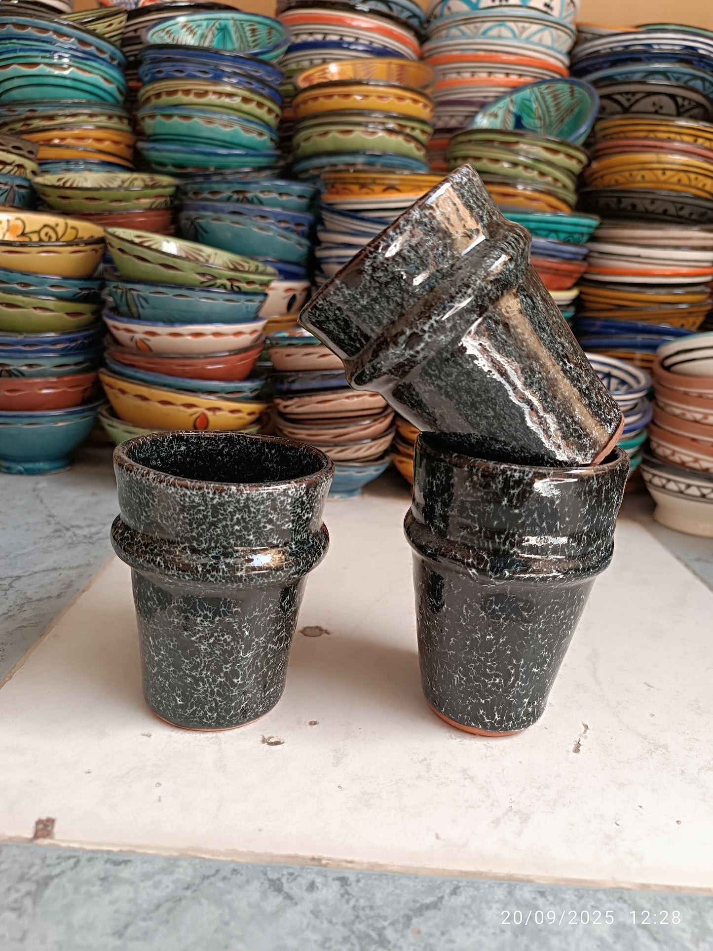 6 cups black red clay hand painted Moroccan pottery