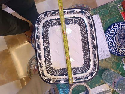 Square Moroccan Tagine – Black & White Ceramic Cooking Pot – 24x29 cm