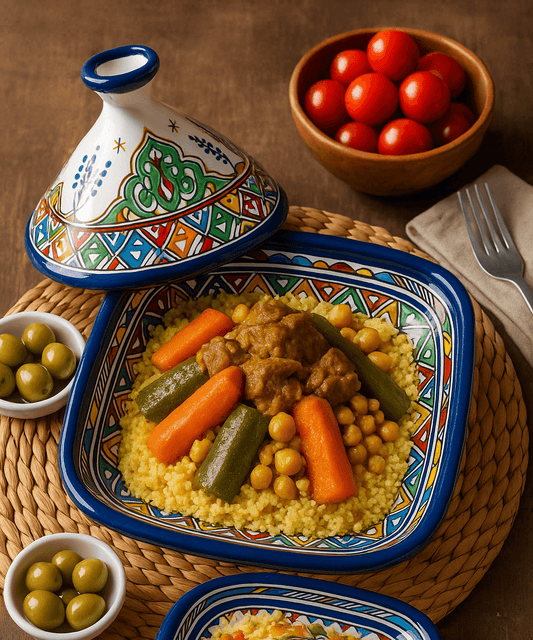 Square Tagine – Multicolor Moroccan Ceramic Cooking Pot – 24x29 cm