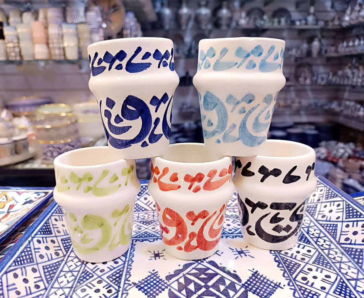 Handbemalte, spülmaschinenfeste Tassen – einzigartiges arabisches Design – Moroccan Fez pottery