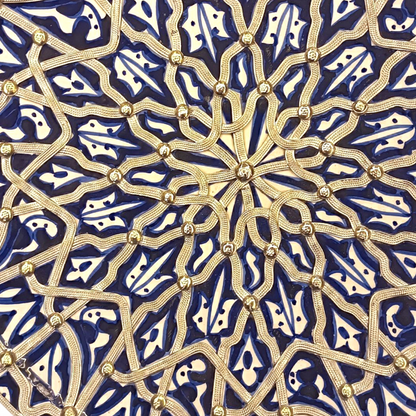 Handcrafted Moroccan Fes Pottery Plate with Nickel Inlay – Blue Ceramic Wall Decor from Fez