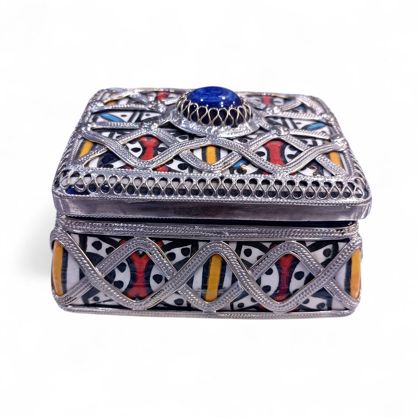 Handmade Moroccan Ceramic Jewelry Box – White Clay & Silver Nickel Detailing