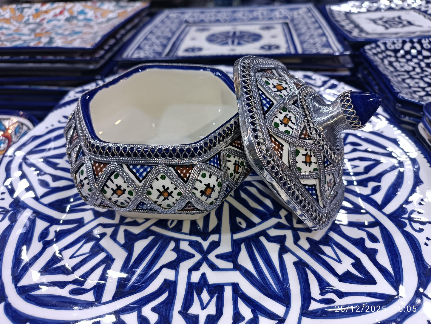 Moroccan pottery sugar box hand painted