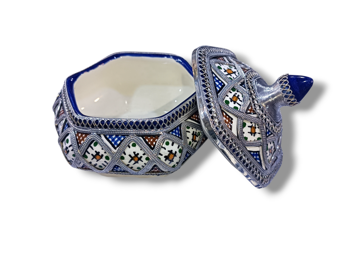 Moroccan pottery sugar box hand painted