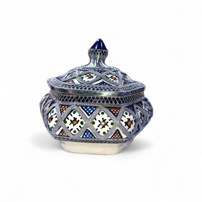 Moroccan pottery sugar box hand painted