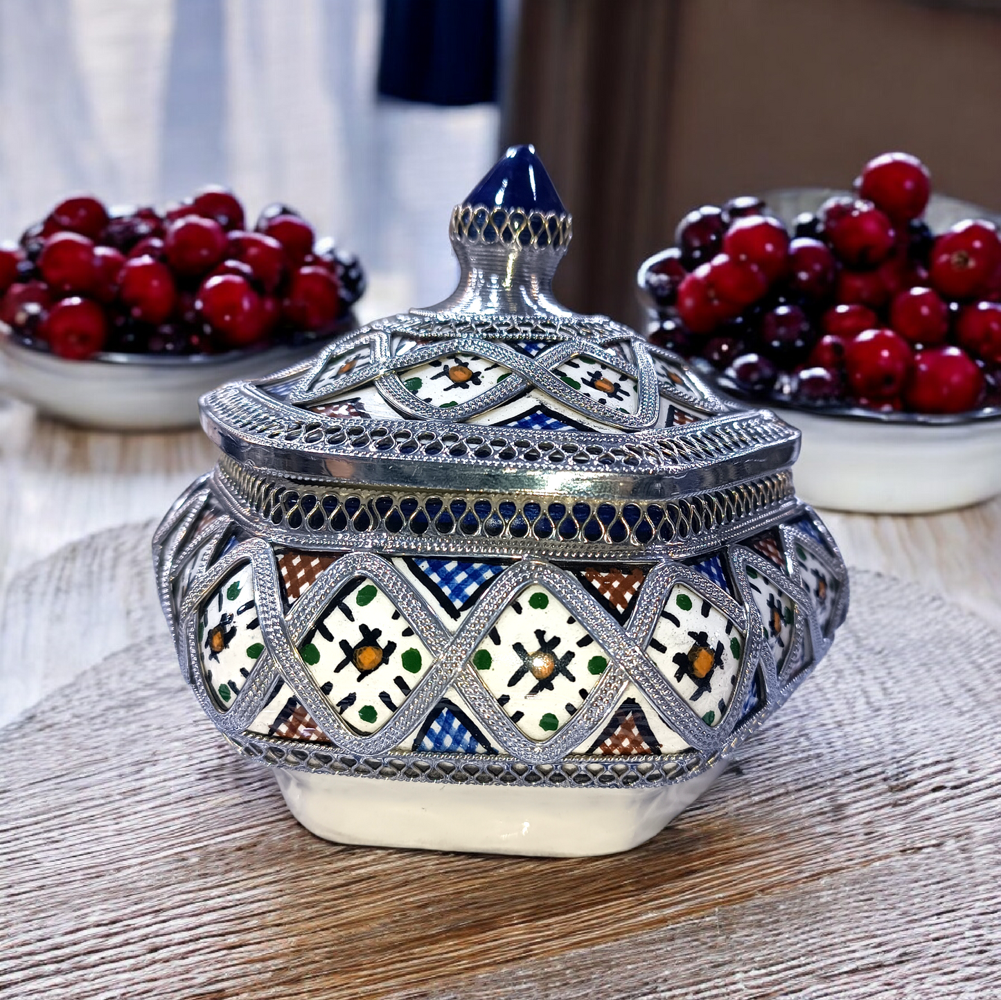 Moroccan pottery sugar box hand painted