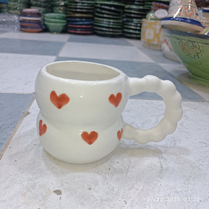 Handgemachte marokkanische große Tasse mit Herzmuster – Keramikbecher – Moroccan Fez pottery