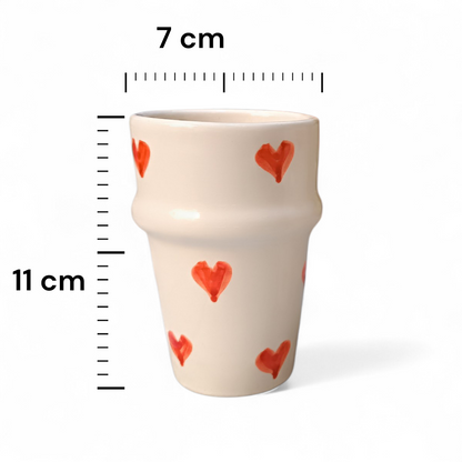 Handmade Moroccan Ceramic Cup with Red Hearts – 11 cm – Microwave & Dishwasher Safe