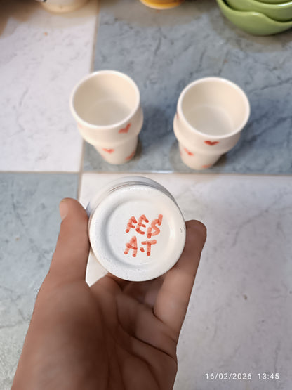 Handmade Moroccan Ceramic Cup with Red Hearts – 11 cm – Microwave & Dishwasher Safe