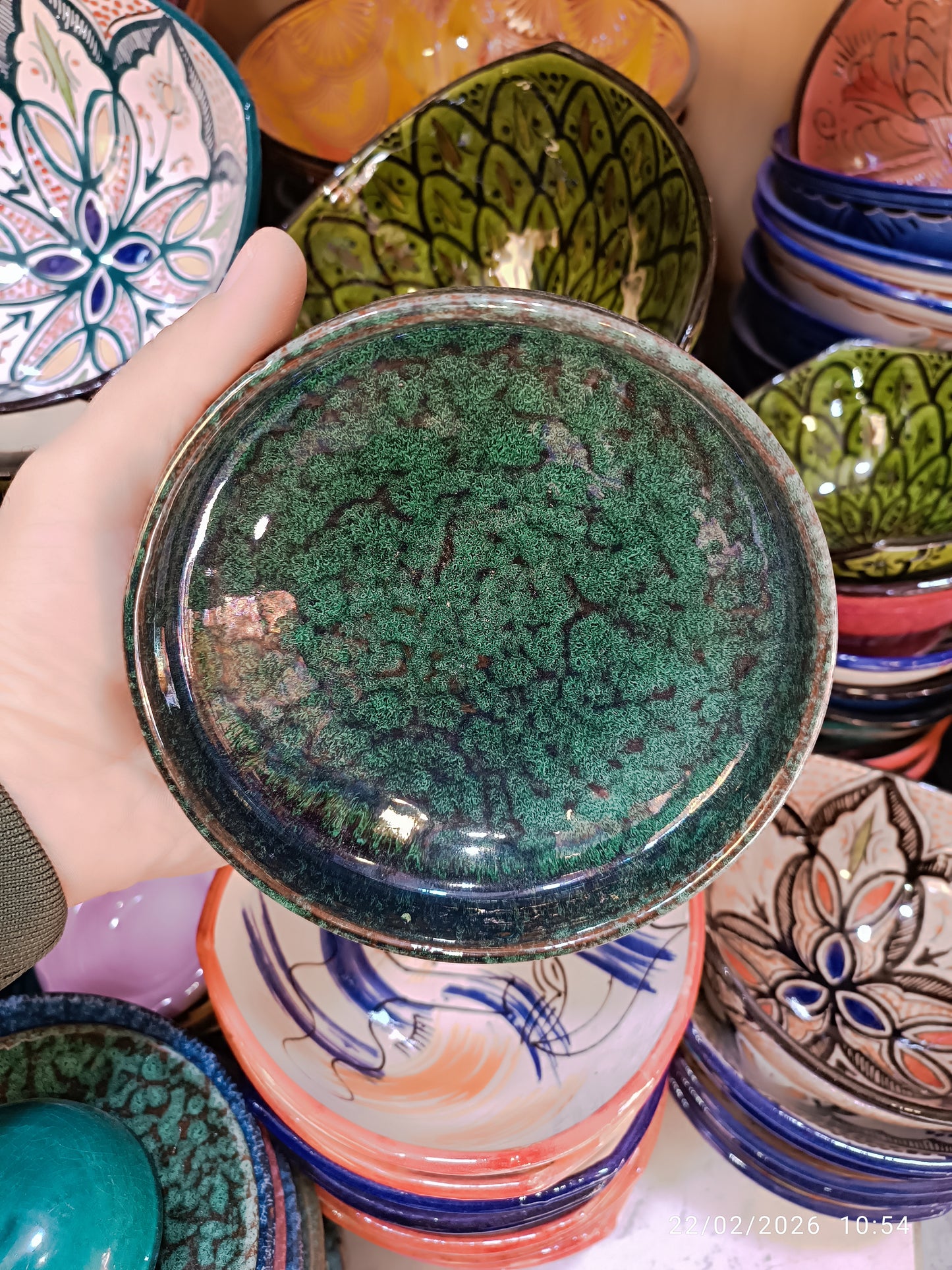 Green Moroccan Ceramic Plates Set – 11cm, 15cm & 20cm | Artisan Stoneware Tableware