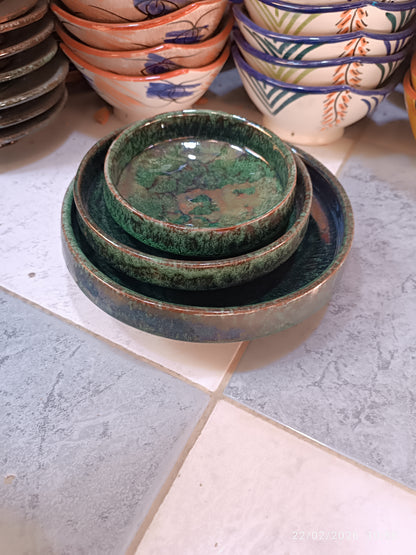 Green Moroccan Ceramic Plates Set – 11cm, 15cm & 20cm | Artisan Stoneware Tableware