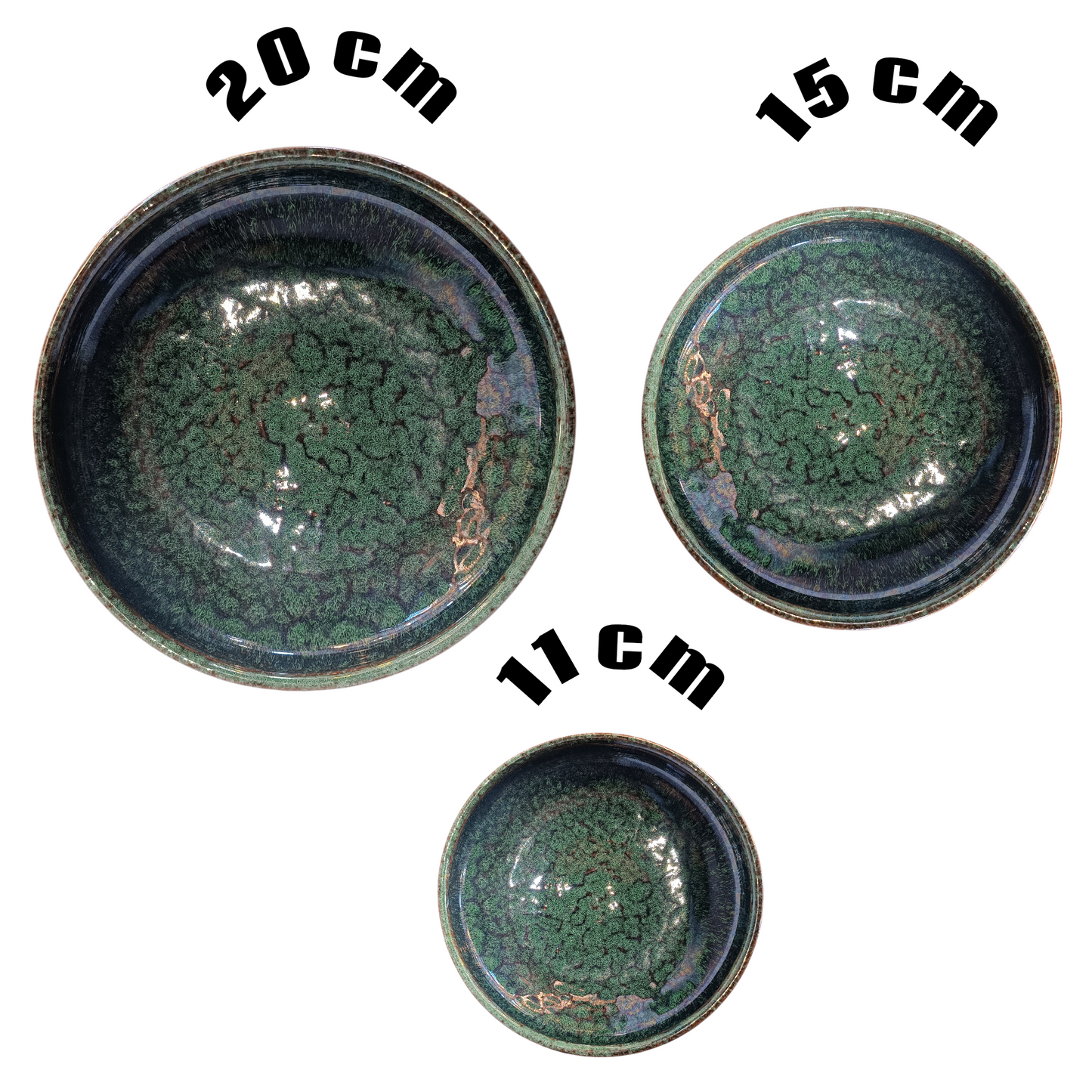 Green Moroccan Ceramic Plates Set – 11cm, 15cm & 20cm | Artisan Stoneware Tableware