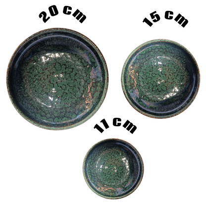 Green Moroccan Ceramic Plates Set – 11cm, 15cm & 20cm | Artisan Stoneware Tableware