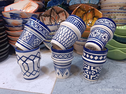 Moroccan blue and white Cups Colorful Fez Pottery | Artisan Coffee & Tea Cup