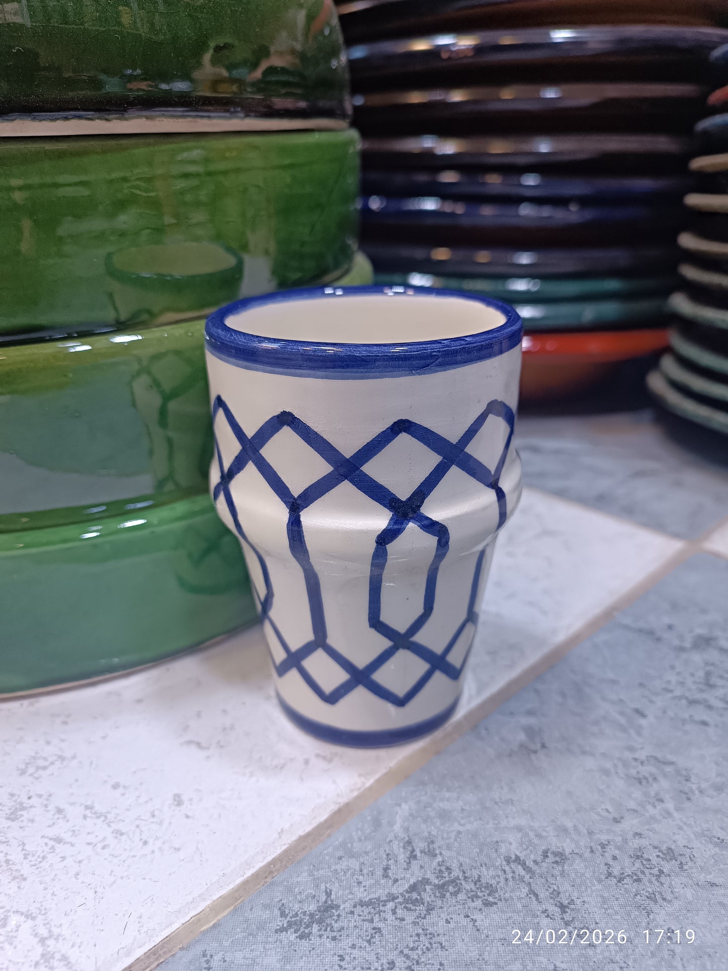 Moroccan blue and white Cups Colorful Fez Pottery | Artisan Coffee & Tea Cup